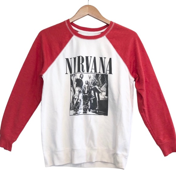 American Eagle Outfitters Sweaters - AEO, Nirvana Raglan Sweatshirt, Cream/Red, Size Small